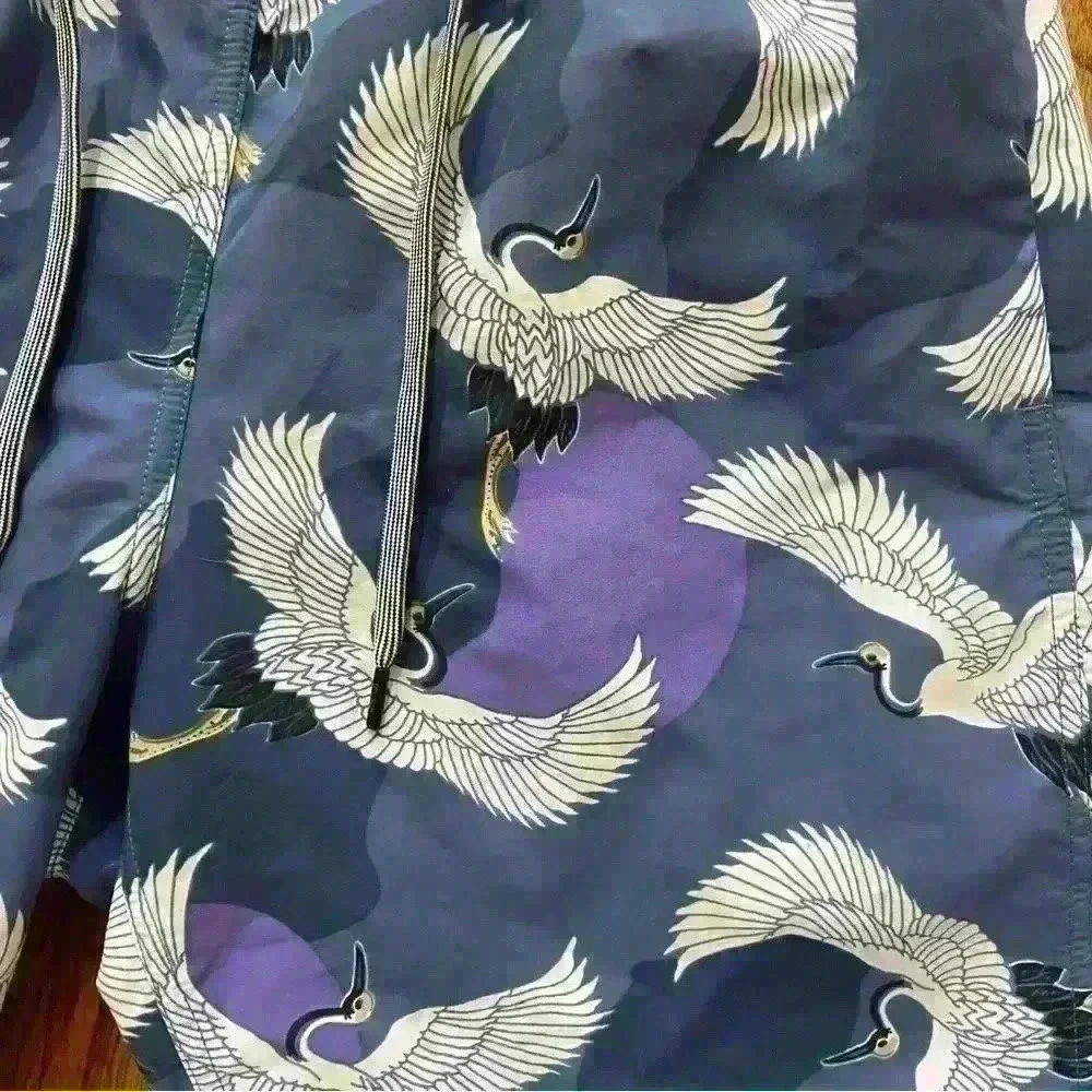 Saxx Cannonball 2N1 Swim Trunks Size Small Blue Purple White Bird Ballpark Pouch